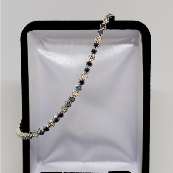 14k White Gold Bracelet with 2.15 cttw Fancy Yellow, Black, and Blue Diamonds. - Picture 3 of 7